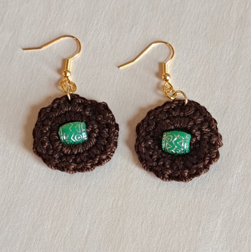 Handcrafted Brown and Turquoise Crochet Earrings